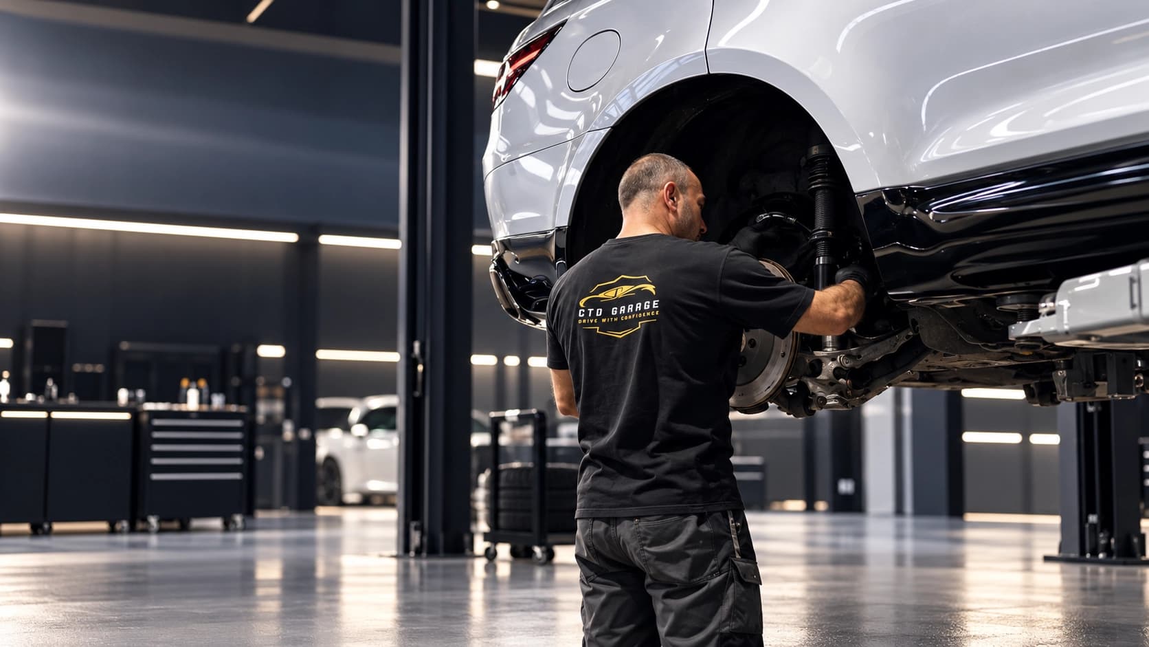 Luxury SUV service inside CTO Garage workshop in Dubai